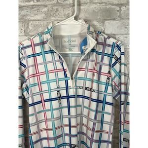 San Soleil White Blue 1/4 Zip Pullover UPF 50+ Cooling Golf Sun Polo Top ~small